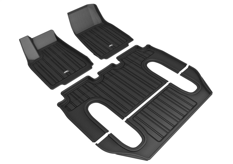 Tesla Model X Floor Mat Set - Front Row; 2nd Row; 3rd Row - 3D MAXpider - Elitect - Black - `16-`21 Tesla Model X Floor Mat Set - Front Row; 2nd Row; 3rd Row - 3D MAXpider - Elitect - Black - `16-`21
